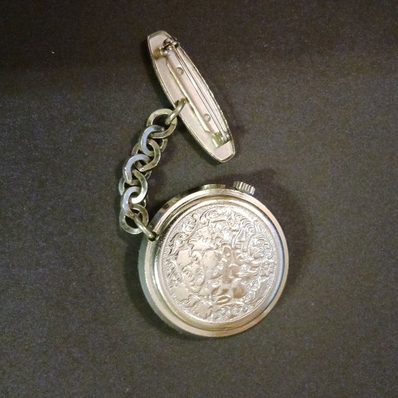 Kronotron nurse or Fob style watch shock resistant silver colored. Works. - Picture 5 of 5